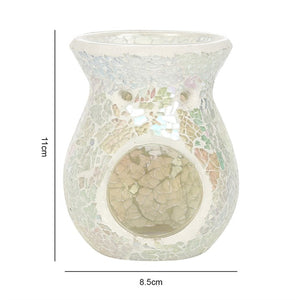 SMALL WHITE  IRIDESCENT CRACKLE OIL BURNER